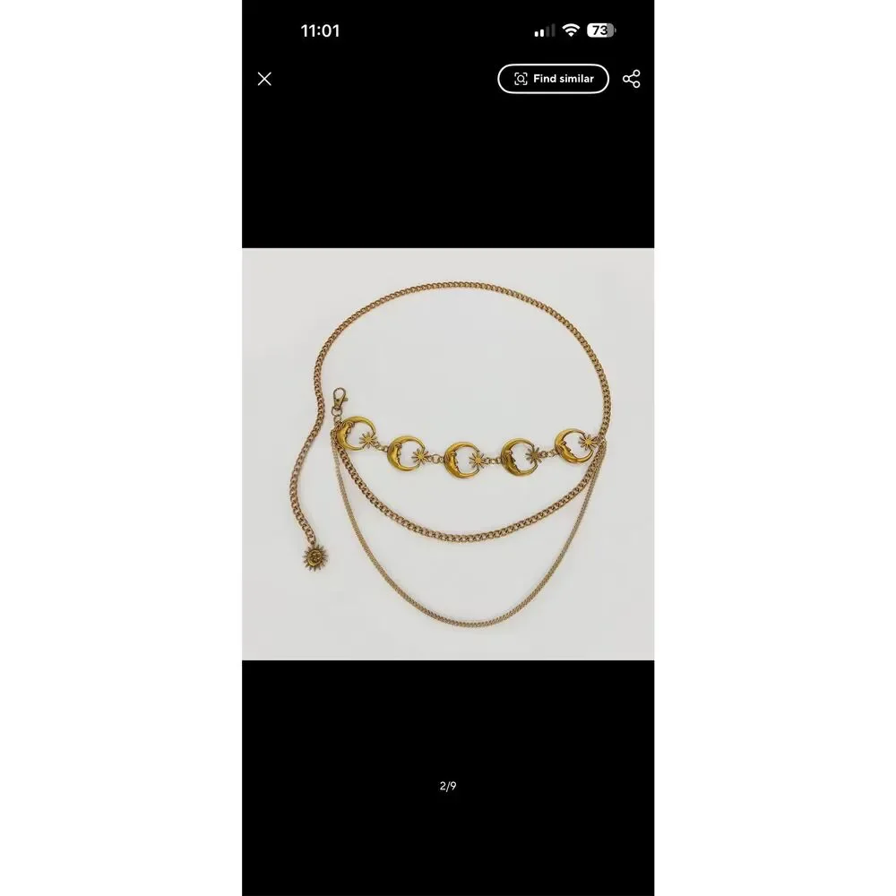 Celestial Moon Chain Belt — Gold Statement Waist Jewelry NWOT